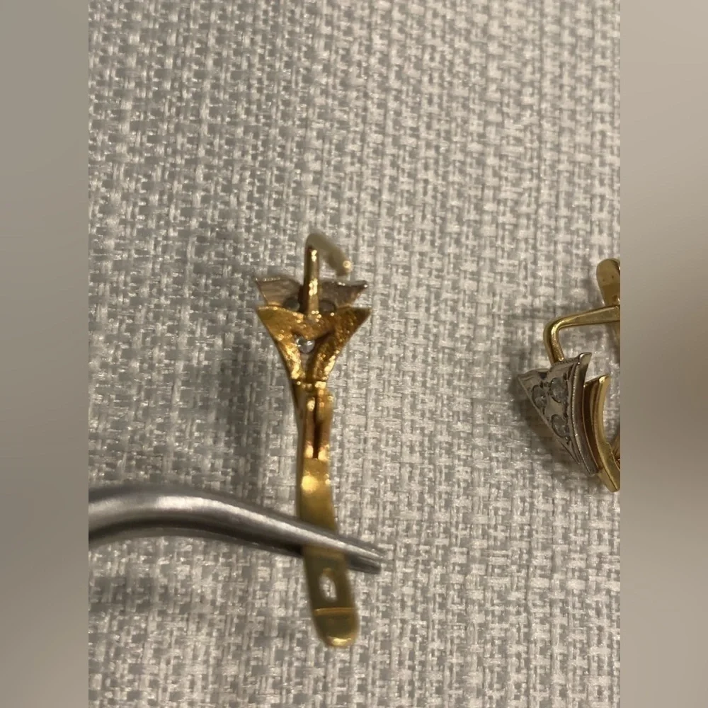 Vintage Russian European 18k Yellow Gold Diamond Earrings Huggies - Picture 6 of 10